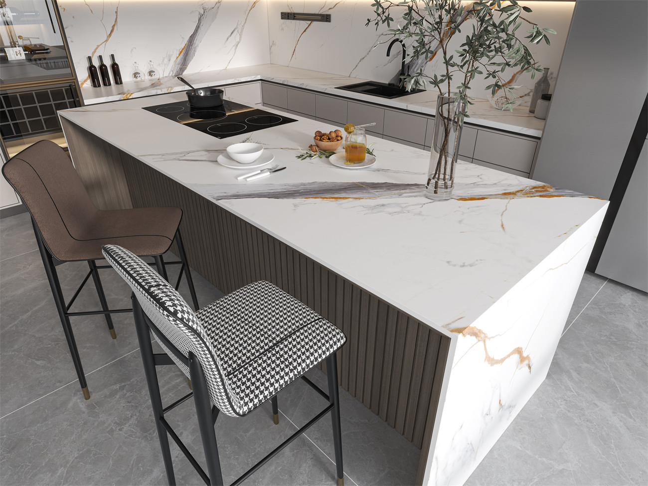 12Y163206A雕刻魚(yú)肚金1面混鋪中島臺(tái)臺(tái)面