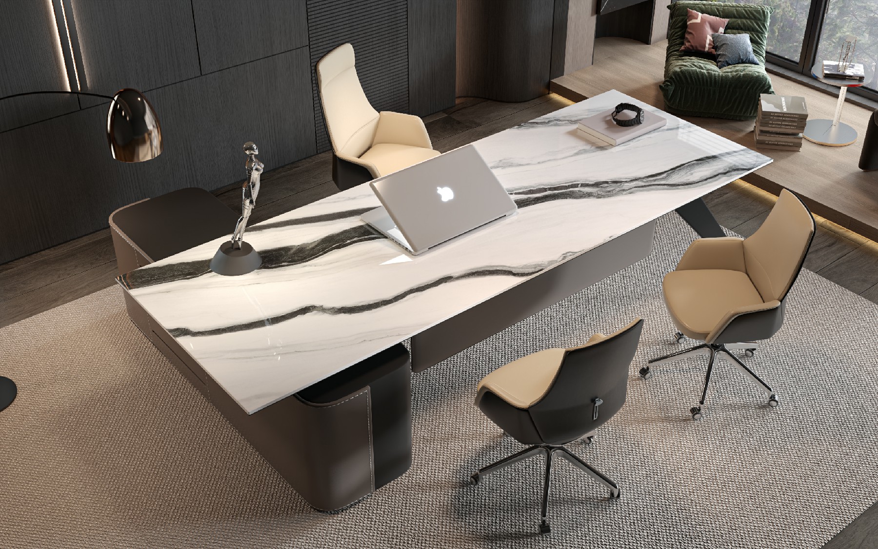 15S126506C-熊貓白-1面混鋪_波_辦公桌